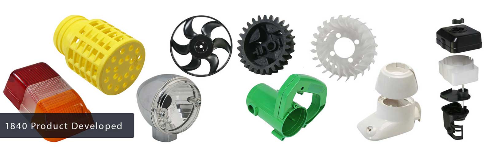 Plastic parts including gears, cooling fans, assemblies, head light & Plastic filters